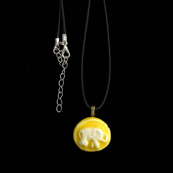 Handmade Ceramic Sunny Yellow Elephant Pendant Necklace - Picture 3 of 14